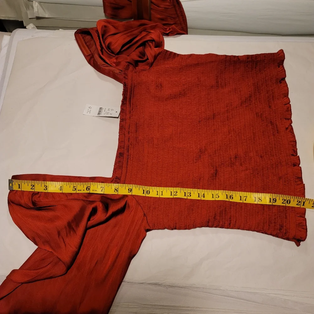 New! J. Crew sz Large L Squareneck Smocked Rusty Red satin crop top NWT
